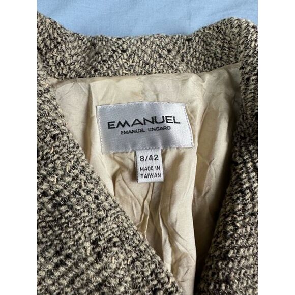 Emanuel Ungaro Wool Blend Tweed Jacket Size 8 Brown Black Asymmetrical Full Zip - Picture 6 of 7